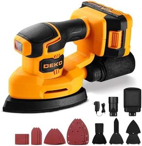 Cordless Detail Sander: DEKOPRO 20V Power Electric Palm Sanders Tool with Battery and Charger, Detail Pad Attachment, Hand Sander for Wood Furniture, Woodworking