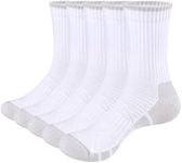 YUEDGE Womens Training Athletic Socks Moisture Control White Cotton Cushioned Crew Socks for Women Size 4-7,5 Pairs