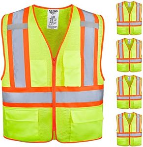 KAYGO High Visibility Safety Vests KG0100, Reflective Vest with Pockets and Zipper, ANSI Type R Class 2 Not FR (Yellow,L)
