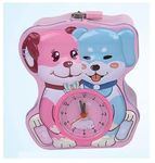 TEMSON 2 in 1 Metal Coin Box and Alarm Clock - Table Alarm Clock with Piggy Bank/Coin Box/Metal Coin Bank for Kids/Money Bank with Key and Lock/Birthday Return Gift (S-244) (Pink)