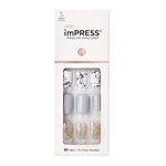 KISS imPRESS Press-On Manicure, Nail Kit, PureFit Technology, Short Press-On Nails, Square, Knock Out, Includes Prep Pad, Mini File, Cuticle Stick, and 30 Fake Nails