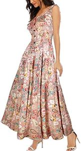 OSTOO Women's 2024 Summer Boho Floral Print Tiered Casual Flowy Long Maxi Dress, Pink Cashew Floral, Small