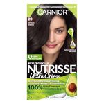 Garnier Nutrisse Ultra Crème, Permanent Hair Dye, 100% Grey Coverage, Vegan Formula, Nourished Hair, Long-Lasting Rich Colour, 20 Soft Black, 1 Application, Packaging May Vary