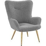 Yaheetech Modern Armchair Sherpa Fabric, Fuzzy Tub Chair, Vanity Chair with Wood-tone Metal Legs and Adjustable Footpads for Living Room/Bedroom/Makeup Room, Grey