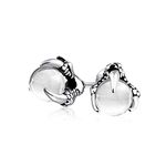 Gothic Punk Rocker Biker Jewelry White Translucent Opalite Ball Orb Dragon Claw Stud Earrings For Men For Women Silver Tone Black Oxidized Stainless Steel