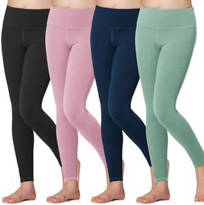 Stelle Girls Athletic Leggings Kids Dance Workout Running Yoga Pants with Hidden Pocket (BK+NV+PK+JG, 8-9 Years)