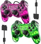 Degulan Wired Controller for PS-2 High Performance Double Shock Gamepad Joystick Remote Compatible with Play 2 (Clear Purple and Clear Grean)