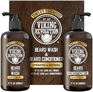 Viking Revolution Beard Wash and Beard Conditioner for Men with Argan Oil and Jojoba Oil - Beard Softener and Strengthener Beard Care Beard Shampoo and Conditioner with Beard Oil (17oz, Sweet Tobacco)