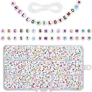 I LOVE MOM 1000 Abalorios Letras A-Z, Cuentas de Acrílicas Redondas para Hacer Pulseras y Collares DIY Manualidades set, Accesorios Creativos para Pulseras, Joyas, Adornos, Colgantes