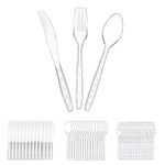 Clear Plastic Cutlery Set 150 PCS, Disposable Cutlery Set - 50 Forks, 50 Spoons, 50 Knives, Reusable Plastic Silverware for Birthday Party Supplies