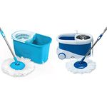 Gala e-Quick Spin Mop with Easy Wheels and Bucket with 2 Refills & Jet Spin mop with stainless steel wringer, jumbo wheels and 2 refills (White and Blue) Combo