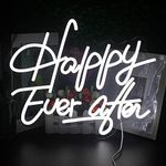 Looklight Happy Ever After Neon Sign White Led Neon Light for Wall Decor USB Powered Letter Neon Sign Happy Neon Light for Bedroom Home Bar Pub Wedding Birthday Party Decor Sign Gift