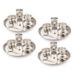 Arham Stainless Steel Hammered Big Dinner Set | Premium Saffron Thali Set | High Grade Steel Buffet Set Combo (24Pcs (4 Set Big))