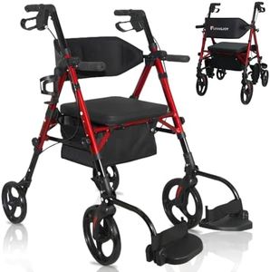 FlyingJoy 2-in-1 Lightweight Rollator Walker with Seat and Extra Wide Backrest, Foldable Rolling Walker with All-Terrain 10-inch Front and 8-inch Rear Wheels for Seniors, Supports up to 300 lbs