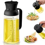 Oil Sprayer Bottle for Cooking, 2-in-1 Olive Oil Dispenser, 550ml Glass Oil Mister Spray and Pour Bottle with Measuring Scale, Kitchen Gadgets for Air Fryer, Salad, BBQ, Black