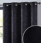 HLC.ME Redmont Lattice Pattern Thick Soft Thermal Insulated Energy Efficient Room Darkening Privacy Blackout Grommet Curtain Panels for Living Room - Set of 2 Panels (52 x 63 Inches Long, Black)