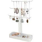 JACKCUBE DESIGN Metal 3 Tier Jewellery Display Stand Tree Organiser Bracelet Necklace Holder Rack Hanger Tower with Earring Ring Tray Storage Tabletop(White, 30.7 x 10.4 x 40.8 cm) – :MK320F