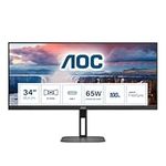 AOC U34V5C - 34 Inch QHD MOnitor, 100Hz, VA, 4ms, USB-C Docking, 65W power output, USB HUB, Height Adjust, Speakers, Flicker Free (3440 x 1440 @100Hz, 300 cd/m² , HDMI 2.0 / USB-C 3.2 DP alt mode)