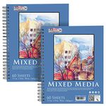 U.S. Art Supply 11" x 14" Mixed Media Paper Pad (98lb - 160g/m2) Spiral Side Bound - 60 Sheets (Pack of 2)