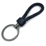 LABEN Key Chain Lambskin Handwoven Genuine Leather Keychain - Dark Blue