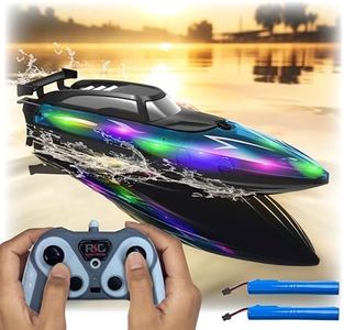 Playtapus Remote Control Boat for 8-12 and Up – with LED Lights – for Pool and Lake - RC Boats for Kids 8-12 - 2.4 GHZ Remote Controlled Boat- Electric Boat Rechargeable Battery (Blue)