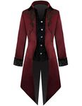 Angelaicos Men's Medieval Frock Tailcoat Steampunk Trench Coat Luxury Victorian Costume - Red - X-Large