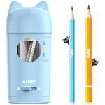 AFMAT Fully Automatic Electric Pencil Sharpener with Container for Color Pencils 7-8 mm, Auto in&Out,Rechargeable Hands-Free Pencil Sharpener for Kids,Cat Electric Sharpener for Home,School, Blue PSX9