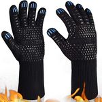 YUXIER Oven Gloves BBQ Grill Gloves 1472°F Extreme Heat Resistant Oven Mitts for Cooking, Grilling, Kitchen, Smoker Baking, Barbecue, Fireplace, Welding, Cutting (13.8inch, Black Gloves)