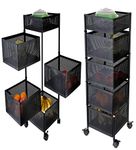 Jovial Metal 5 Layer Kitchen Rotating Trolley Storage Rack, Kitchen Storage Rack, Fruit & Vegetable Storage Rack, Storage Rack, Multi Purpose Storage Rack (5 Layer, Square Shape, Black)