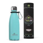 Greens Steel Stainless Steel Water Bottle - 350ml, Aqua Blue | Double Wall Vacuum Insulated Flask | Carier Holder & Gift Box Included | Reusable, Leak Proof Sports Bottle for Adults & Kids