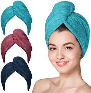 Hicober Microfiber Hair Towel, Hair Turbans for Wet Hair, Drying Hair Wrap Towels for Curly Hair Women Anti Frizz, 3 Packs (Plum,Navy,Aqua Green)