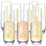 Stemless Champagne Flutes Set of 8, 9.3oz Champagne Glasses for Bride Bridesmaids Maid of Honor, Durable Mimosa Cocktail Glasses, Proposal Gifts for Bridal Shower Bachelorette Party Wedding Day