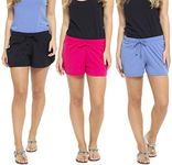 Keanu 3 PK Ladies Shorts - 2 - Black/Raspberry/Blue - Size 12-14