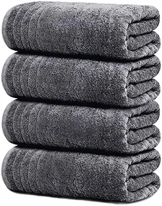 Tens Towels Large Bath Towels, 100% Cotton, 30 x 60 Inches Extra Large Bath Towels, Lighter Weight, Quicker to Dry, Super Absorbent, Perfect Bathroom Towels (Pack of 4, Dark Grey)