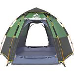 HEWOLF Camping Tent 3 to 4 Person Pop Up Tent Automatic Hydraulic Dome Tents Waterproof UV Protection Tent Large Hexagonal Double Layer Family Tent for Outdoor Hiking Festival Tents - Army Green