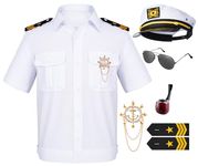 TOGROP 6PCS Men's Yacht Captain Sailor Costume Adult Shirt Hat Accessories Set Party Cosplay Large