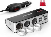 BESTEK 3-Socket Cigarette Lighter Adapter, 12V/24V 200W DC Cigarette Lighter Splitter Power Adapter with 6A 4-Port Car Power Adapter Splitter for GPS, Dashcam, with Replace Fuse
