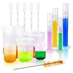 moveland 15-Piece Set Plastic Graduated Cylinders and Beakers with 5 Transfer Pipettes and 1 Test Tube Brushes, Ideal for Science Lab