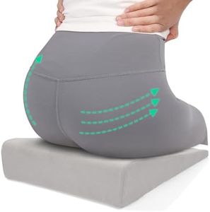 BUYUE Wedge Cushion for Butt Lift Women, Hard-Firm EVA Foam for Lift HIPS Up Fitness Training, Plank Position Mat, Non-Slip Chair Seat Pad, 15.7"x 12.5", Light Gray
