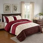 Marina Decoration Home Decor Ultra Soft Luxury Fluffy Goose Down Alternative Bedding Printed 3 Piece Comforter Set, Modern Burgundy Cosmos Floral Pattern Queen/Full Size