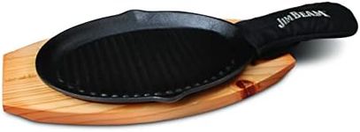 Jim Beam JB0159, Heavy Duty Construction, Pre Seasoned Cast Iron Skillet with Wooden Base and Mitt, Black,Small