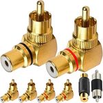 DKARDU RCA Right Angle Adapter, 90 Degree RCA Phono Plug Female to Male Gold-Plated Connector 6 PCS (3 Red, 3 Black) for RCA Cable DVD Amplifier Speaker Car Stereo