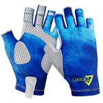 Drasry UV Protection Fishing Fingerless Gloves Men Women UPF 50+ SPF Gloves for Fishing Kayak Paddling Hiking Sailing Rowing Sun Gloves (L, Blue - Star Sky)