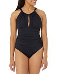 La Blanca Women's Island Goddess High Neck Keyhole Mio One Piece Swimsuit, Black, 14