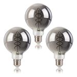 FLSNT Dimmable E27 Vintage Light Bulbs, G95 LED Globe Screw in Light Bulb, 5.5W Retro LED Spiral Filament Edison Screw Bulb, 200LM Decorative Light Bulbs 2700K Soft White, Smoke Gray Glass, Pack of 3