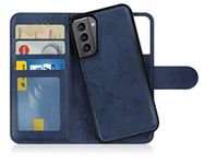 MyGadget Flip Case for Samsung Galaxy S21-2 in 1 Magnetic PU Leather Wallet Cover - Card Slots & Detachable Back Slim TPU Bumper Shell Dark Blue