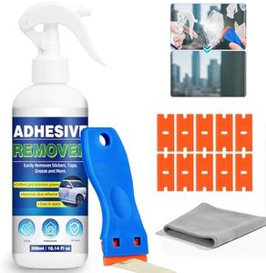 Adhesive Remover, 300ml Sticker Remover Spray with Plastic Scraper, Glue Remover for Windows, Glass, Plastic, Carpet, Rapidly Removes Stickers, Glue, Tape, Residue, Labels Remover, Car Sticker Remover