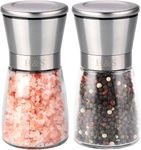 Salt and Pepper Grinder Mill Set Salt and Pepper Shakers Brushed Stainless Steel Glass Body