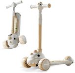 XIULIUU Scooters for Kids 3-12, Folding Kids Kick Scooter with 4 Adjustable Heights, Light Up 3 Wheels Scooter, Lean-to-Steer & Widen Anti-Slip Deck, Balance Training Scooter for Boys & Girls Beige