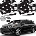 Autoamerics 2-Piece Windshield Sun Shade - B&W USA Flag Foldable Car Front Window Sunshade for Most Cars SUV Truck - Heat Blocker Visor Protector Blocks Max UV Rays and Keeps Your Vehicle Cool - Large